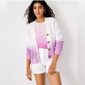 Ann Taylor NWT Trendy Ombré Cardigan White & Purple‎ Size Large